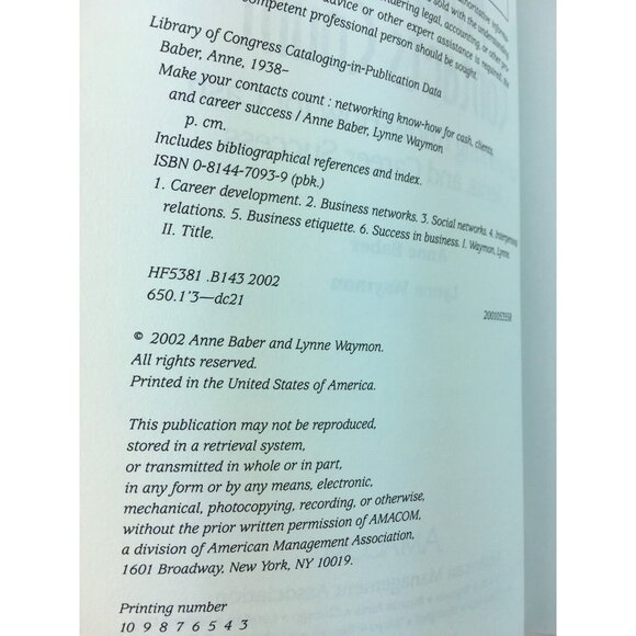 Business Networking Book 2002 Learn How to Make Connections Anne Baber u - Picture 3 of 10